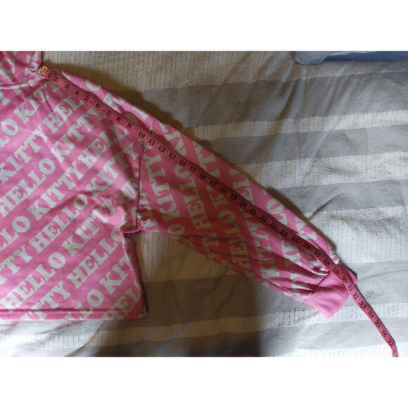 HELLO KITTY Pink Cropped Hoodie Oversized M/L Kawaii Y2K Teddy Bear Logo - Picture 7 of 7